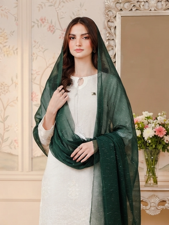 Elegant White Embroidered Lawn Kurti with Farshi shalwar - 3 Piece Stitched Suit