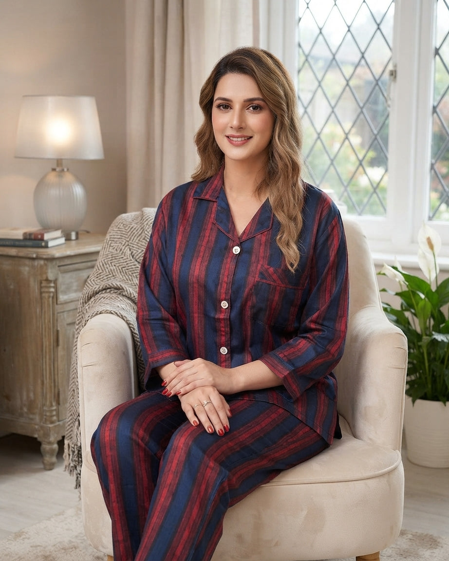 Luxury Striped Silk Night Suit for Women – Husna Nayab Clothing