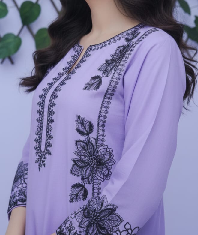 Elegant Lavender Embroidered Kurta Trouser Set for Women – Premium Lawn 2 Piece Stitched Suit | Casual & Festive Wear